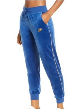 Nike Sportswear Heritage Blue Velour Jogger Pants Women's Size M Coastal Blue